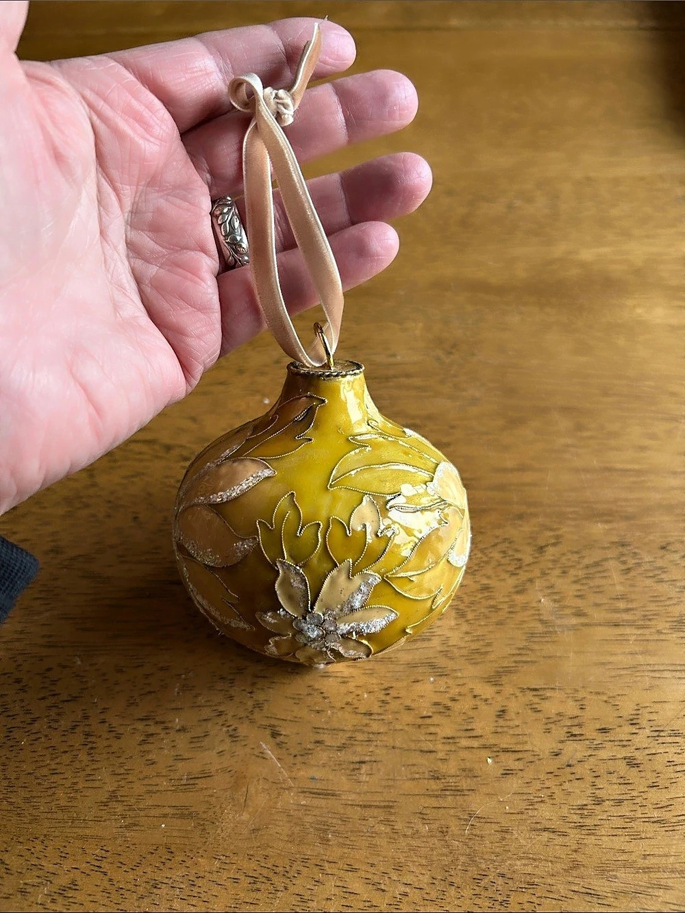 Gold Floral Holiday Ornament